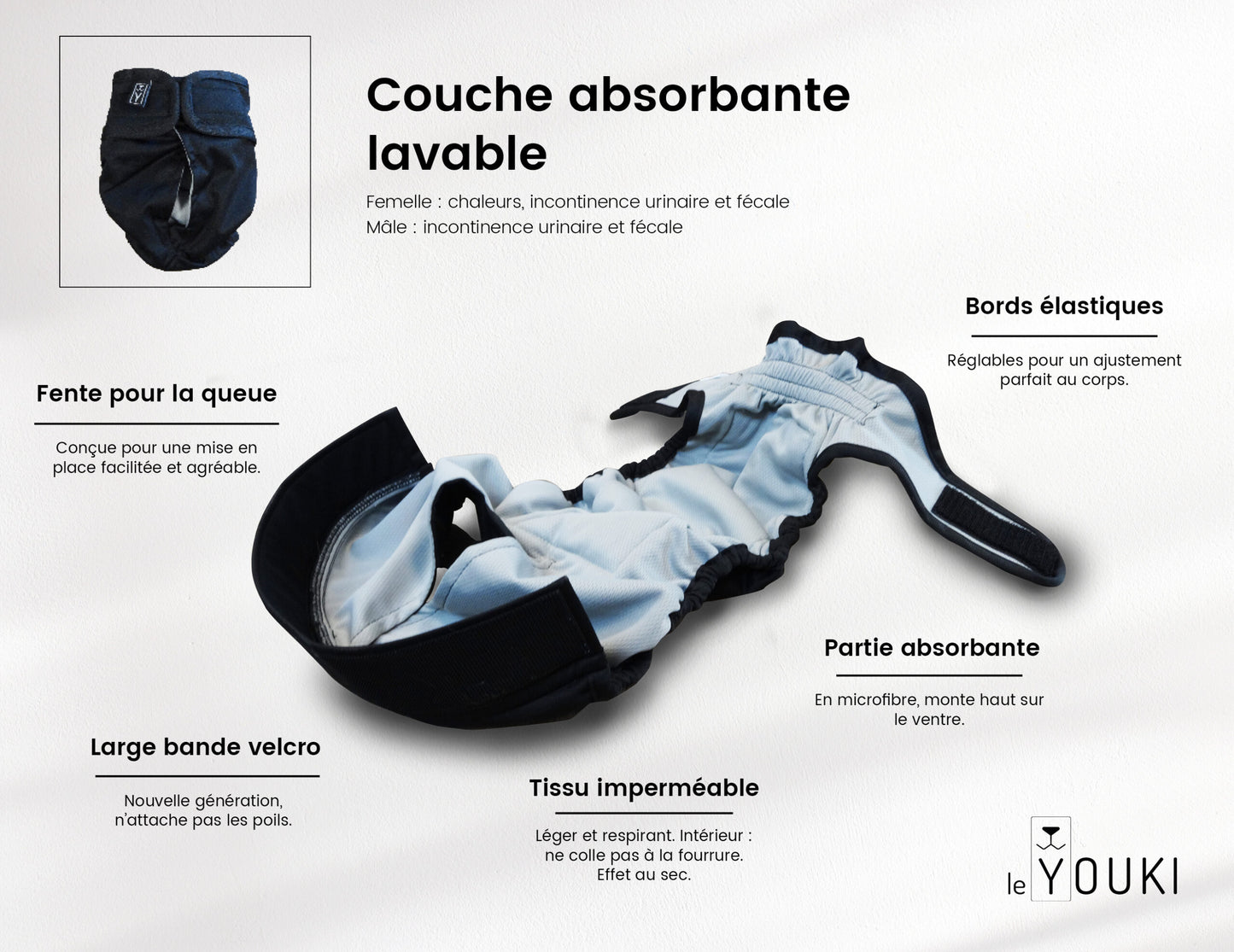 Couche absorbante lavable pour chien ou chat femelle (chaleurs)