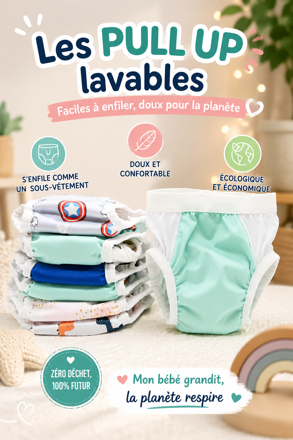 [TikTok] Lot de 7 couches culottes lavables Pull Up